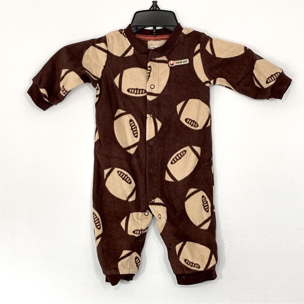 Carter’s | Boys Brown Football Baby Fleece Romper Sleeper 6M